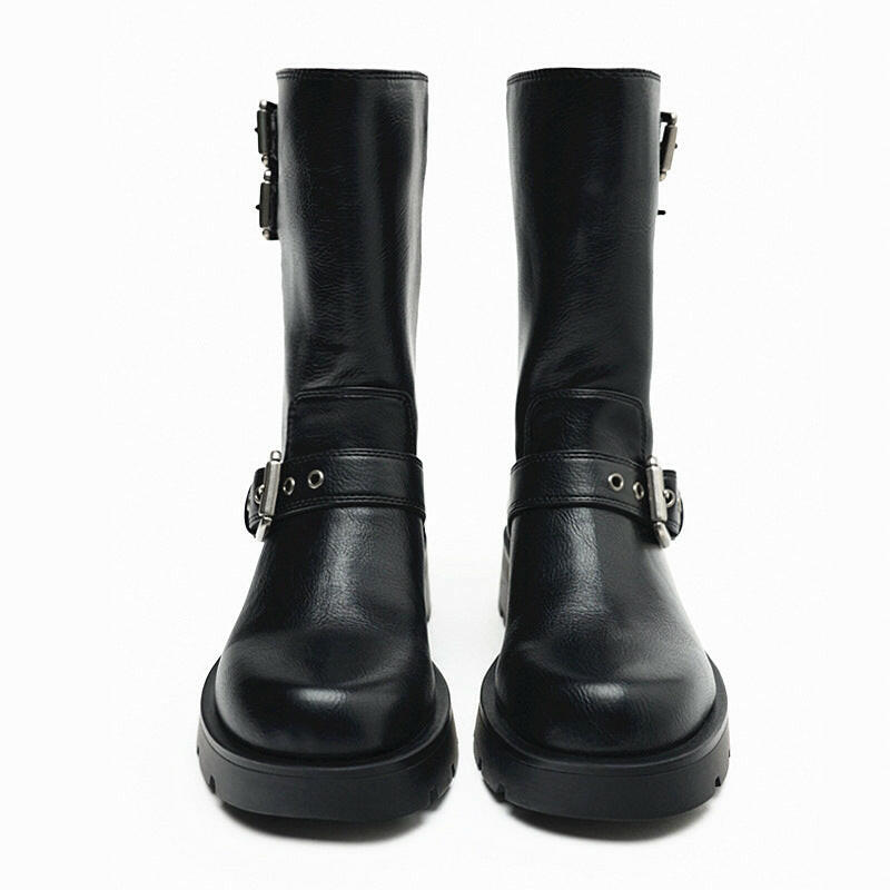 Thick Bottom Chunky Heel Martin Boots Buckle Motorcycle Boots.