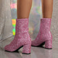 New Fashion Sequin Boots For Women Square Heel Side Zipper Shoes Lady Street Party Evening Boots Winter Autumn Spring - EnigmaParis