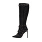 Metal Leathern Pointed Stiletto Heel High Leg Boot Rivet - EnigmaParis