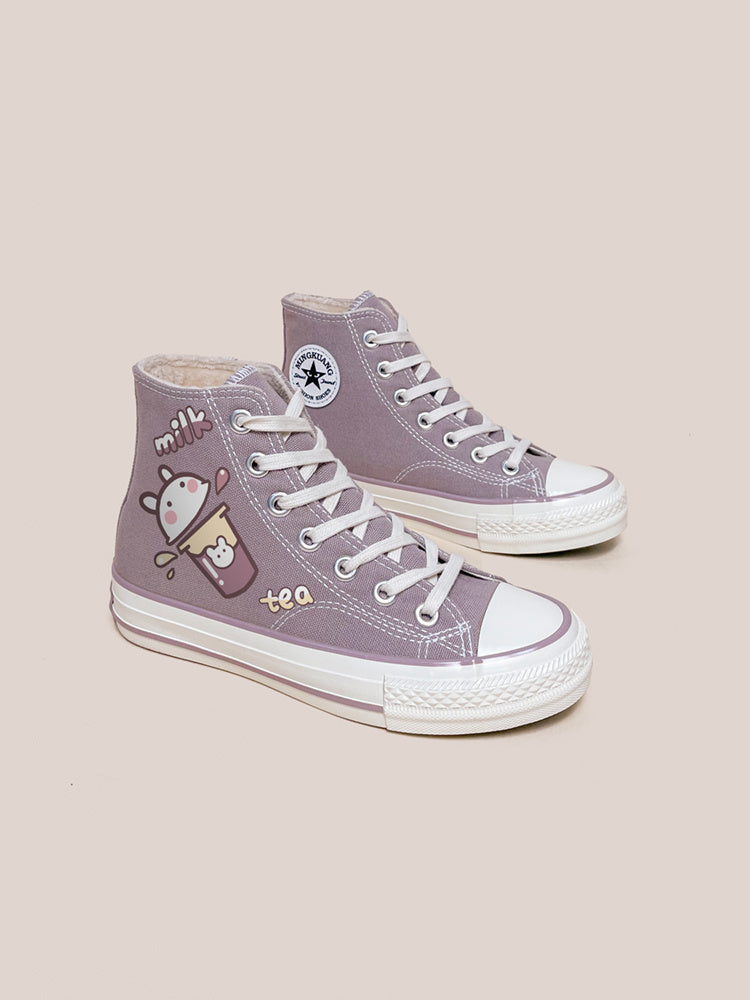 Korean Style Ins Cute Printed Canvas Shoes Women's High Top