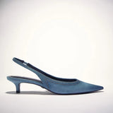 Women's Blue Denim Fabric High Heels.