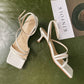 Square-headed fairy sandals with stiletto heels