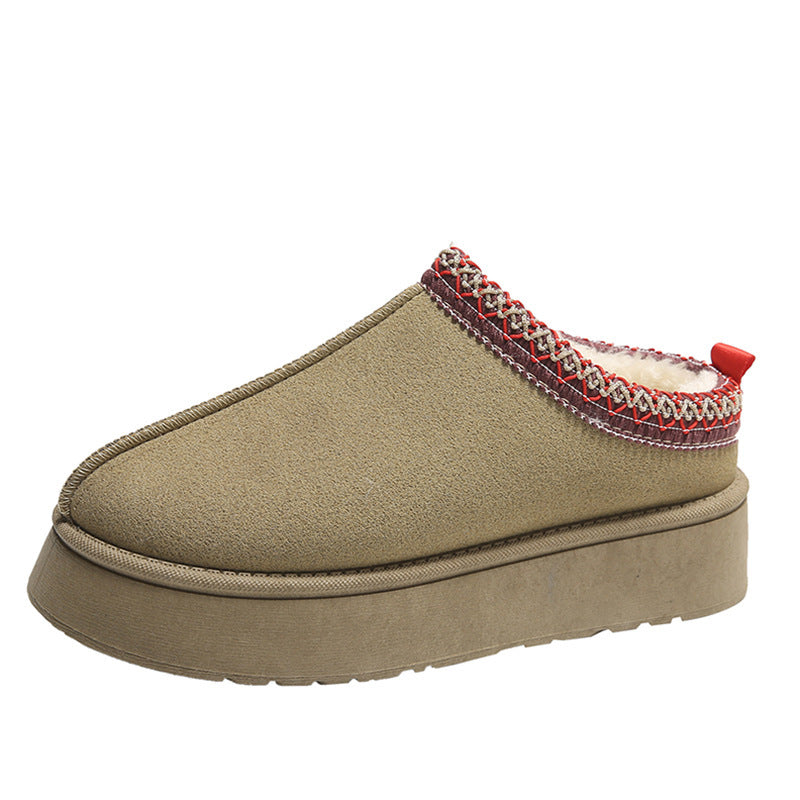 Women's Snow Boots Winter Fleece-lined Warm Slugged Bottom Heel-free Toe Cap Fluffy Cotton Shoes.