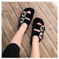 Women's Fashion Leather Rhinestone Square Buckle Flat Sandals