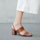 Sheepskin Wood Grain Chunky Heel Square Toe Buckle Sandals