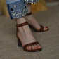 Fashion Brown Retro Thick Heel Sandals Women