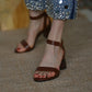 Fashion Brown Retro Thick Heel Sandals Women