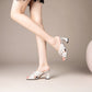 Cross Pleated Sheepskin Square Toe Block Heel Sandals