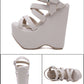Gdgydh Height 16 Cm High Heel Platform Wedge Sandals Cross Strap Gothic Punk Style Gladiator Fish Mouth Shoes For Women