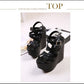 Gdgydh Height 16 Cm High Heel Platform Wedge Sandals Cross Strap Gothic Punk Style Gladiator Fish Mouth Shoes For Women