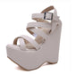 Gdgydh Height 16 Cm High Heel Platform Wedge Sandals Cross Strap Gothic Punk Style Gladiator Fish Mouth Shoes For Women