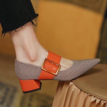 Pointed High Heels Pump Shoes Retro Thick Heel Mary Jane Eomen's Shoes