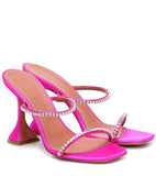 Stiletto Leopard Print Rhinestone Fish Mouth One Word Toe Party Sandals