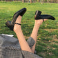 Retro Mary Jane Sandals Spring New Forest Style Square Head Button Thick Heel Shoes British Medium Heel Shoes