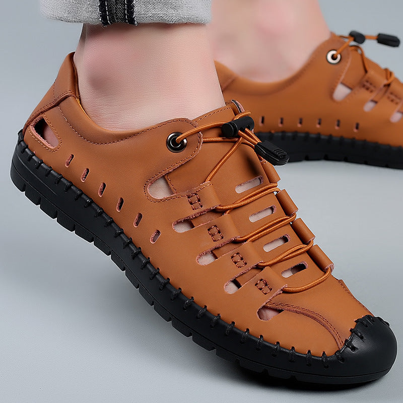 Leather Baotou Hole Shoes Cowhide Casual Hollow Sandals