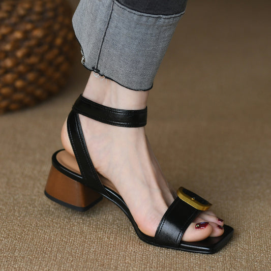Women's Belt Buckle Flat Sandals