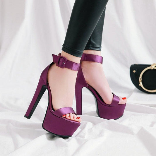 16CM SUPER HEEL PLATFORM SATIN ROMA SANDALS - Enigmaparis