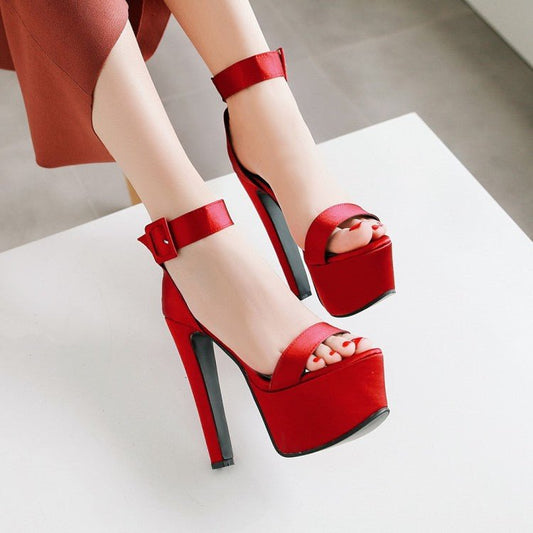 16CM SUPER HEEL PLATFORM SATIN ROMA SANDALS - Enigmaparis