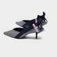 Boussac Stripe Kitten Heel Women Mules Pointed Toe Bowtie Women Sandals High Heels Summer Slip on Shoes Women SWC0112