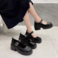 Black Ankle Buckle Platform Pumps Women Japanese Style Patent Leather Mary Jane Shoes Woman Punk Thick Heels Lolita Shoes Mujer