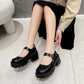 Black Ankle Buckle Platform Pumps Women Japanese Style Patent Leather Mary Jane Shoes Woman Punk Thick Heels Lolita Shoes Mujer