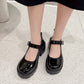 Black Ankle Buckle Platform Pumps Women Japanese Style Patent Leather Mary Jane Shoes Woman Punk Thick Heels Lolita Shoes Mujer