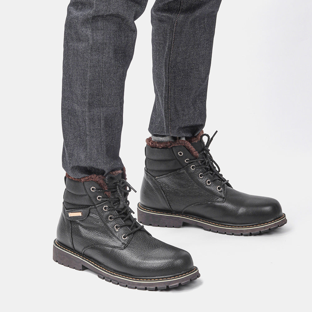 Plus Size Men's Snow Boots - Real Leather with Fleece Lining - EnigmaParis
