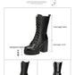 Leather High Heel Mid-calf Boots For Women Lace-up - EnigmaParis
