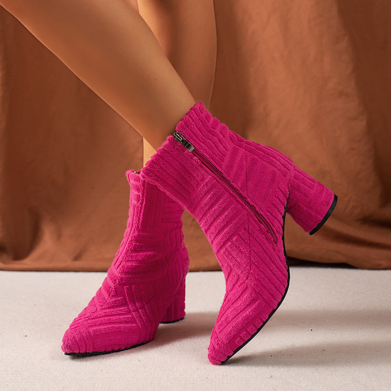 Women's Shoes Pointed Toe Zip High Heel Boots Fashion - EnigmaParis
