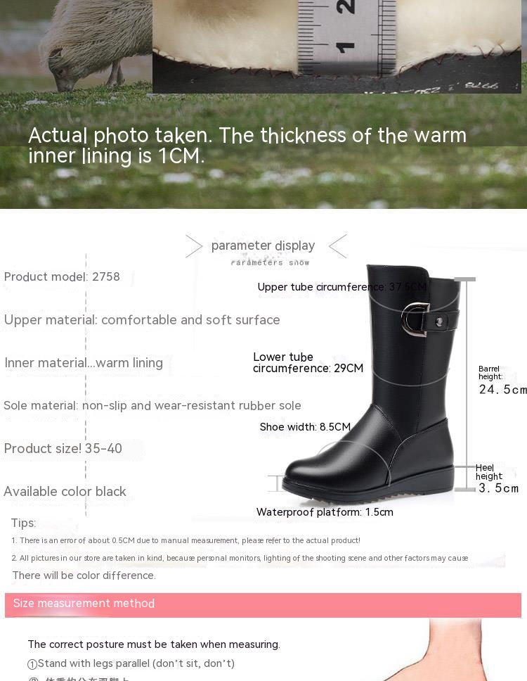 Winter Flat Non-slip Leather Shoes Fleece-lined Thermal Middle Tube Cotton Boots - EnigmaParis
