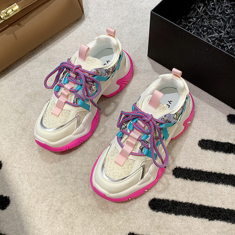 Korean Style Mesh Breathable Casual Daddy Shoes - Four Seasons Comfortable Sneakers.