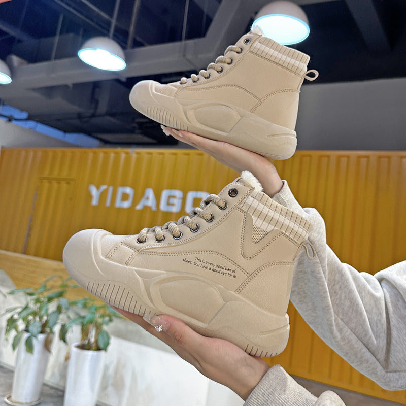 Women's Autumn And Winter Fleece-lined High-top Casual Shoes - EnigmaParis