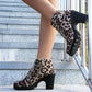 Fashoin Leopard Print Ankle Boots Winter Square Heel Suede Lace-up Zip Boots Women Casual Versatile Shoes Autumn And Winter - EnigmaParis