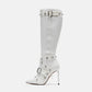 Metal Leathern Pointed Stiletto Heel High Leg Boot Rivet - EnigmaParis