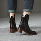 Thick Heel Brown Ankle Boots British Style Handsome.