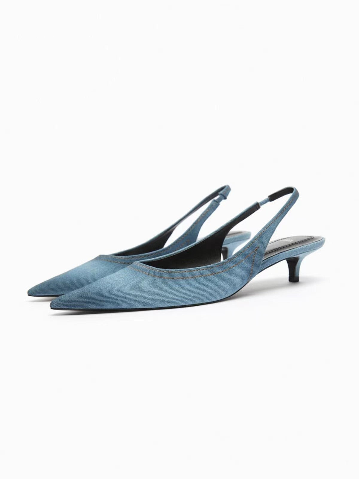 Women's Blue Denim Fabric High Heels.