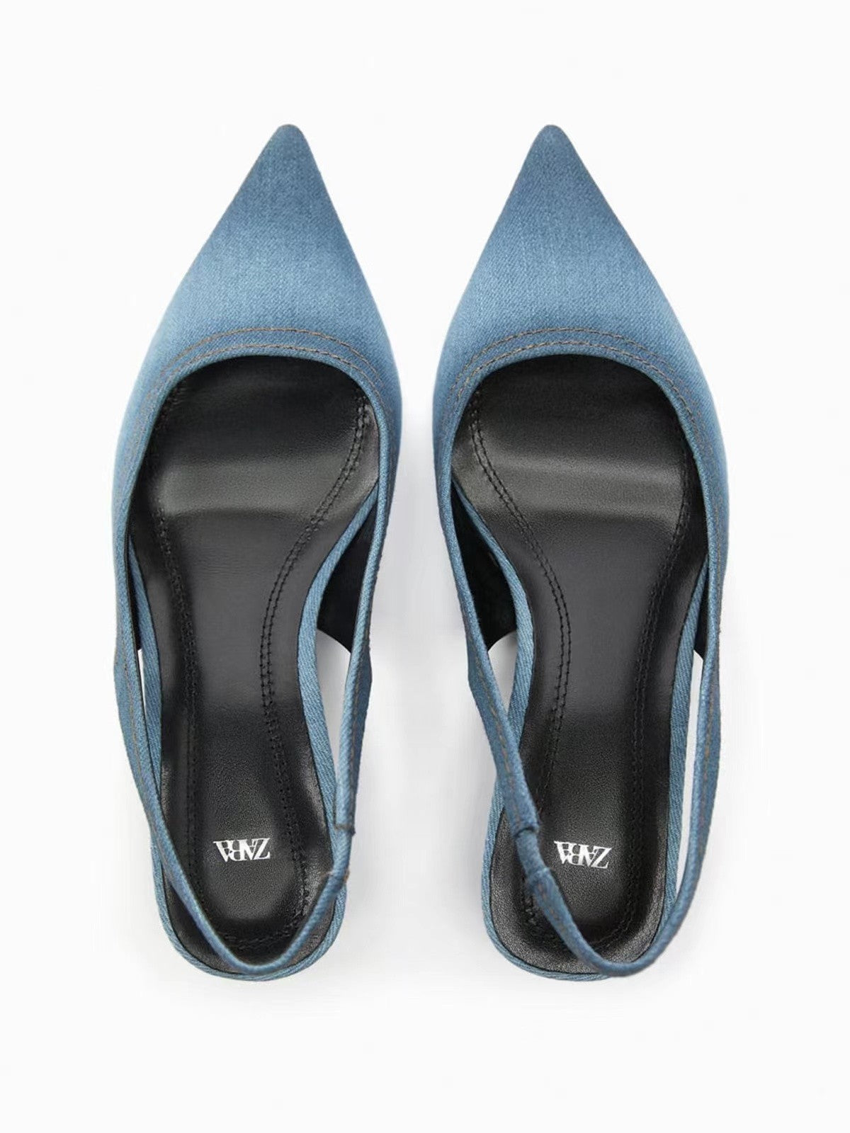 Women's Blue Denim Fabric High Heels.