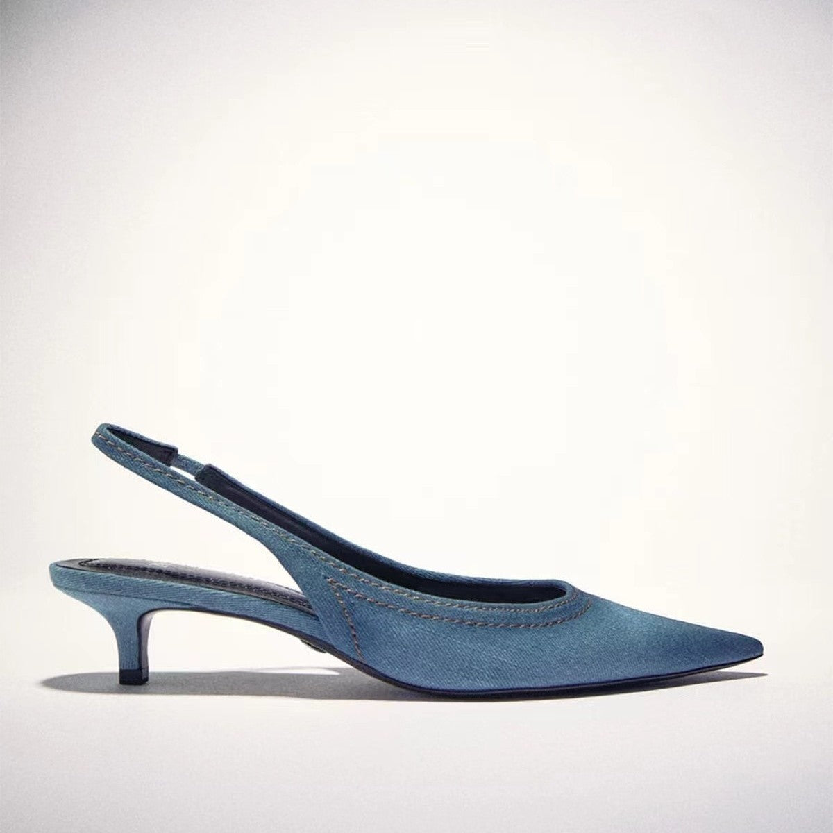 Women's Blue Denim Fabric High Heels.