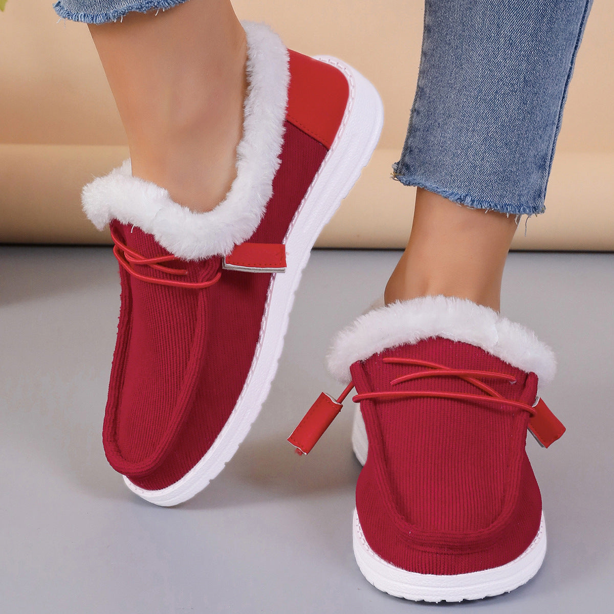 Women's Round Head Lace Plus Velvet Warm Shoes - EnigmaParis
