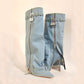 Pointed Female Fashion Metal Buckle Flanging Zipper Casual High Leg Boot - EnigmaParis
