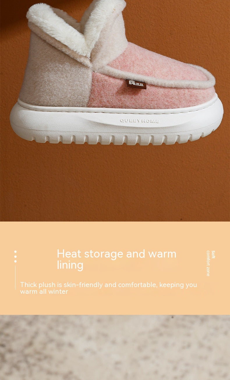 Thick Bottom High-top With Velvet Home Women's Cotton Shoes - EnigmaParis
