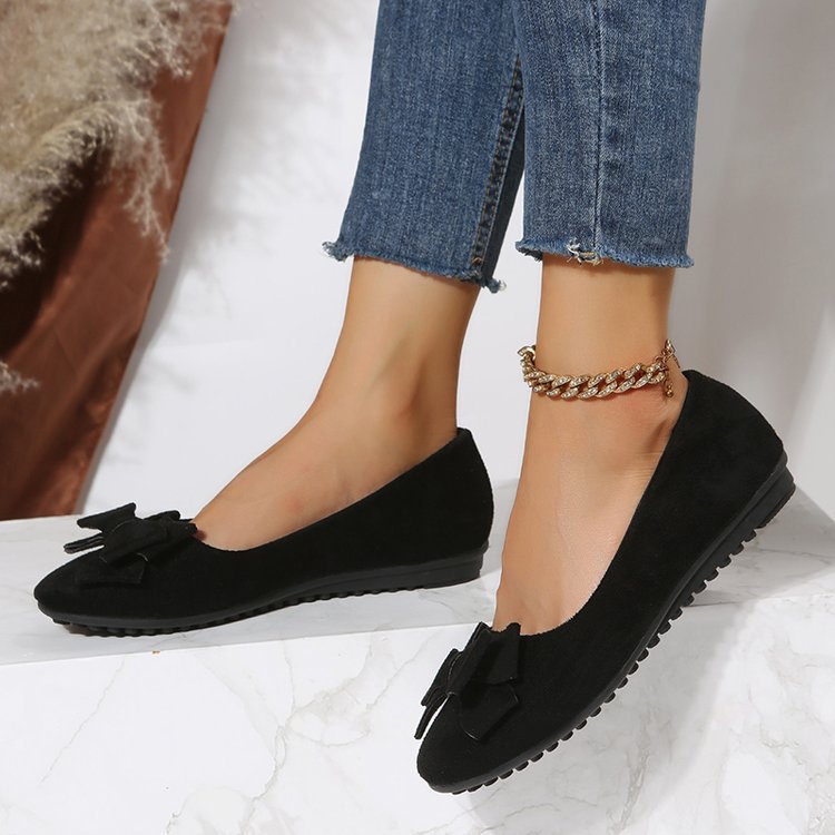 Rubber Plus Size Flat Casual Shoes Women Suede Bow Round Head Gommino - EnigmaParis