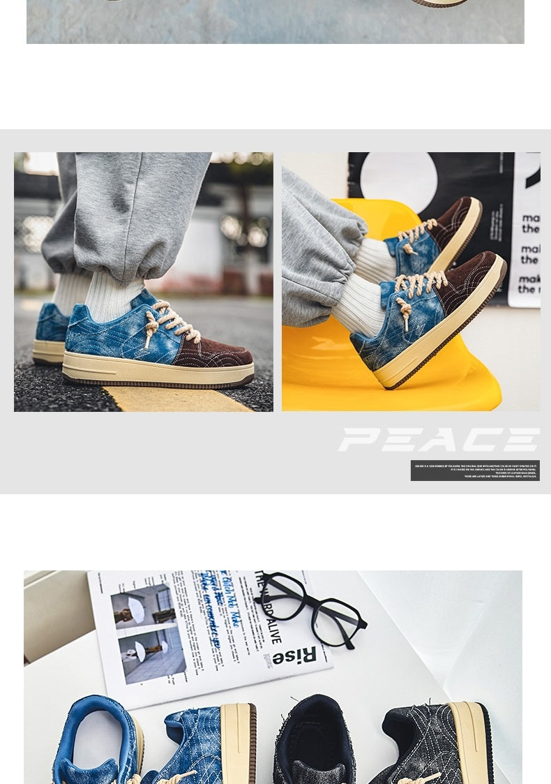 Men's Leisure Denim Board Shoes - Lace-up Flats for Skateboarding