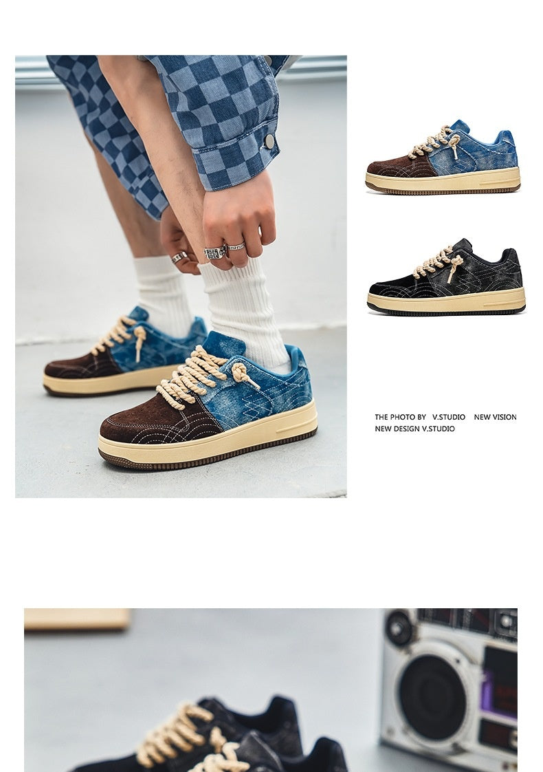 Men's Leisure Denim Board Shoes - Lace-up Flats for Skateboarding