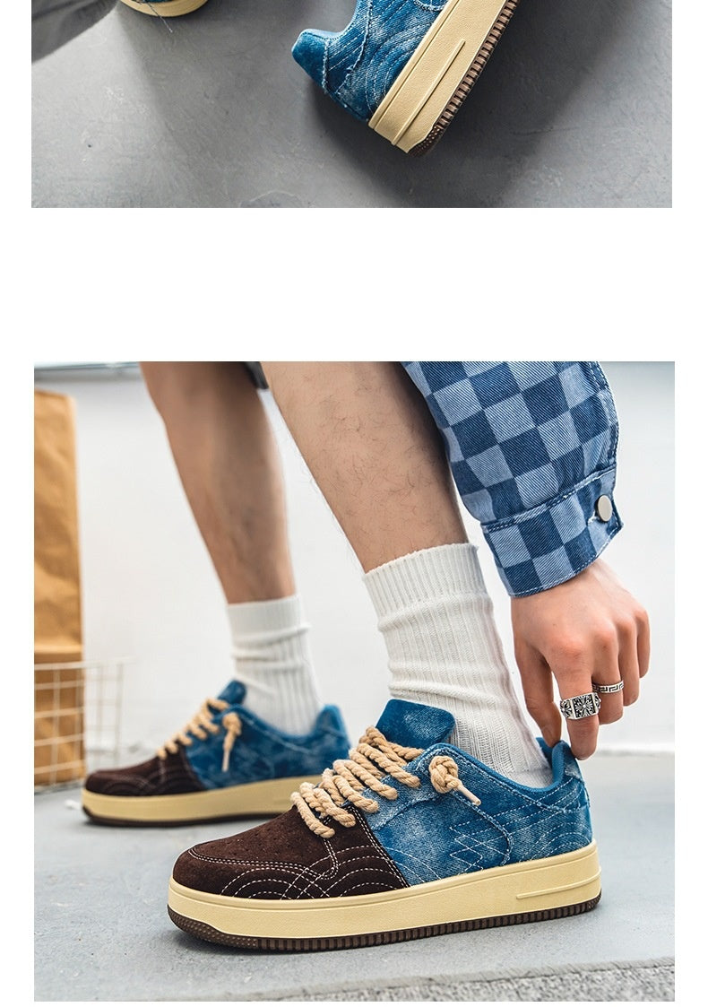 Men's Leisure Denim Board Shoes - Lace-up Flats for Skateboarding