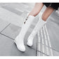 Large Size Mid Heel High Leg Boots with Metal Decoration.