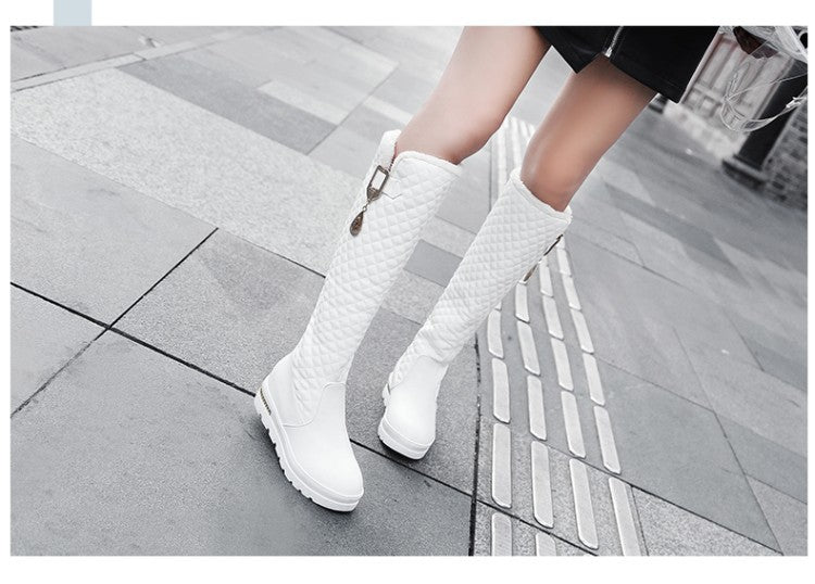 Large Size Mid Heel High Leg Boots with Metal Decoration.