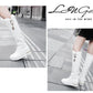Large Size Mid Heel High Leg Boots with Metal Decoration.