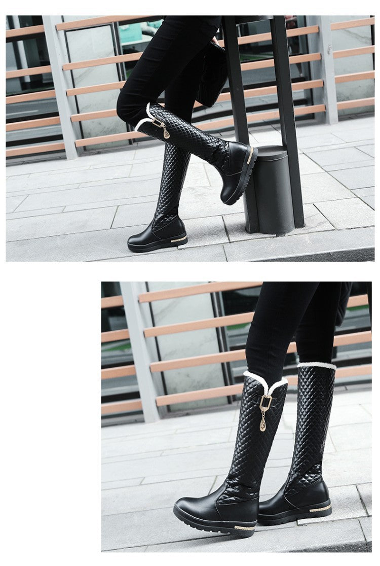 Large Size Mid Heel High Leg Boots with Metal Decoration.