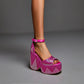 Luxury Rhinestone Platform Wedge Sandals - Stylish Thick Bottom Plus Size Footwear - EnigmaParis